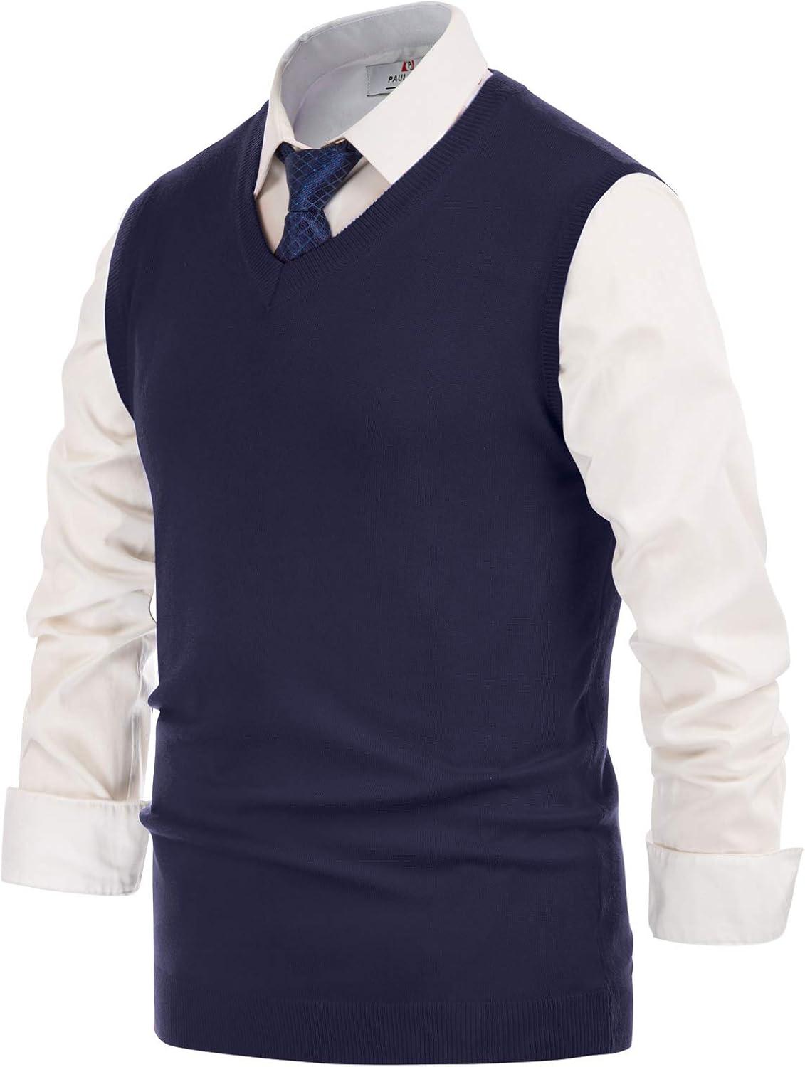 imagePJ PAUL JONES Mens VNeck Knitted Sweater Vest Solid Plain Sleeveless Pullover KnitwearNavy Blue