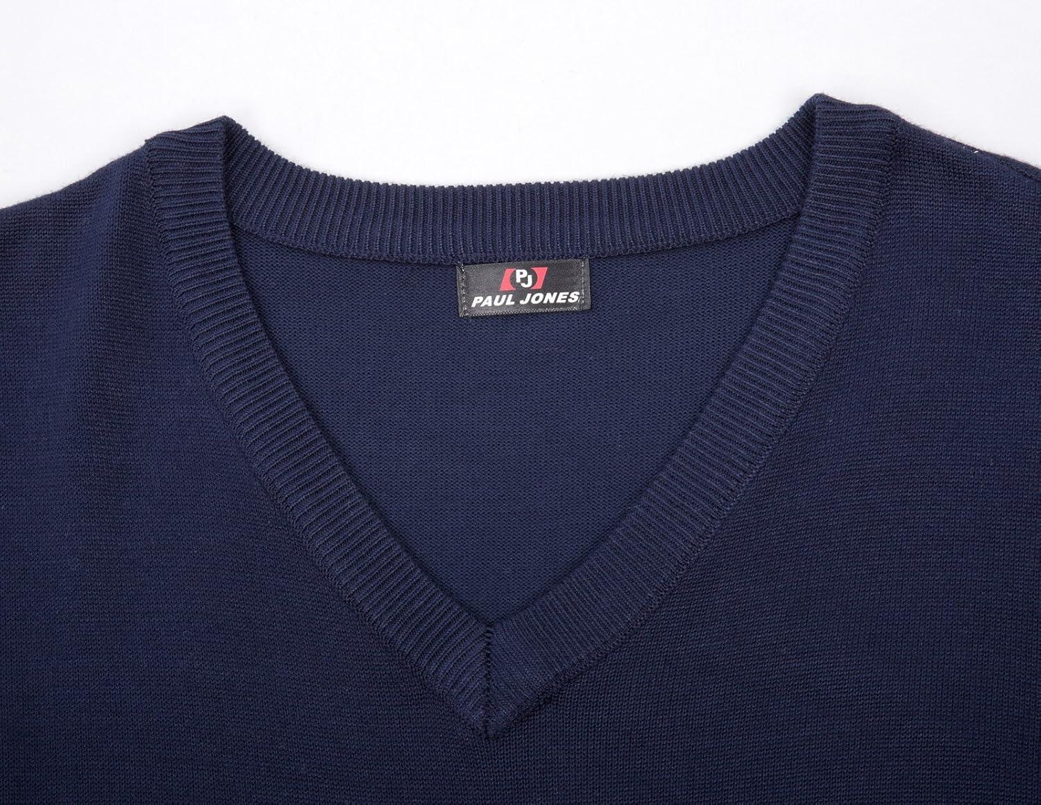 imagePJ PAUL JONES Mens VNeck Knitted Sweater Vest Solid Plain Sleeveless Pullover KnitwearNavy Blue