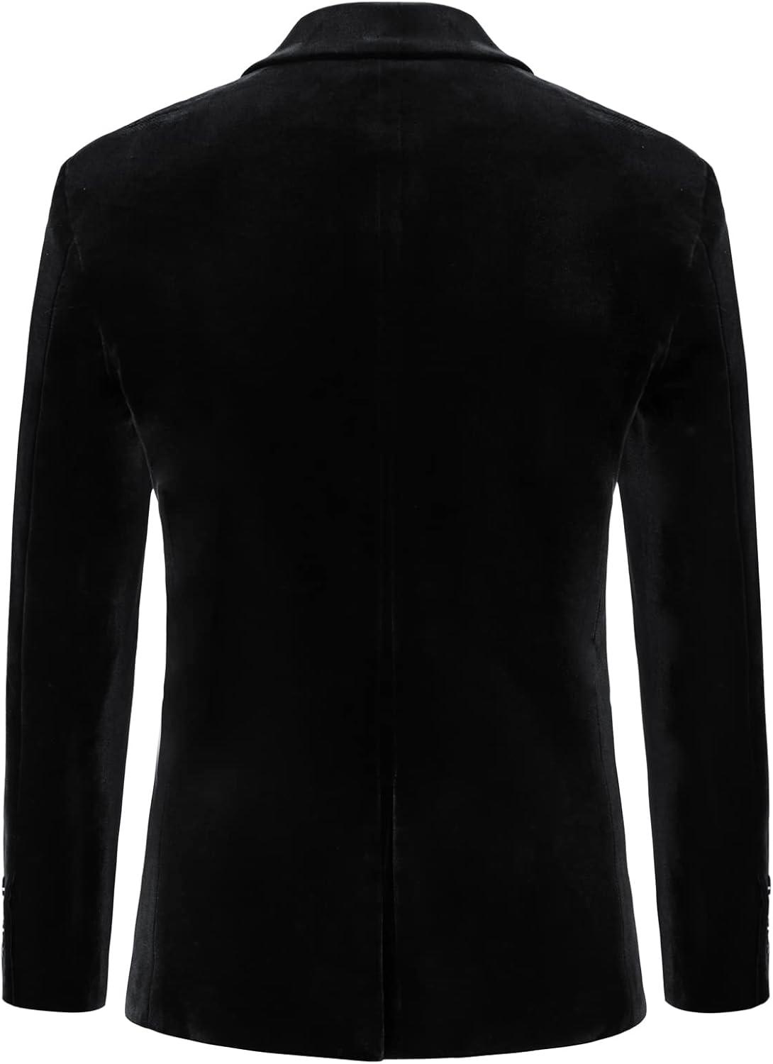 imagePJ PAUL JONES Mens Velvet Blazer Jacket Two Button Sport Coat Solid Suit Jackets for Dinner Prom WeddingBlack