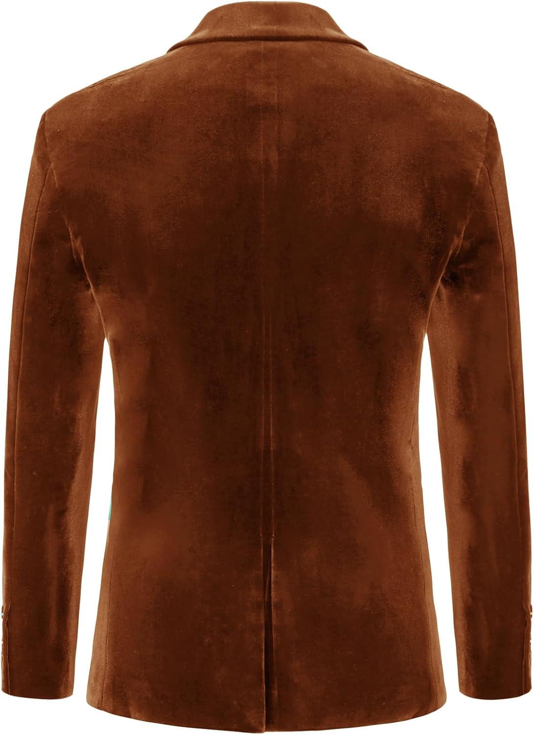 imagePJ PAUL JONES Mens Velvet Blazer Jacket Two Button Sport Coat Solid Suit Jackets for Dinner Prom WeddingBrown
