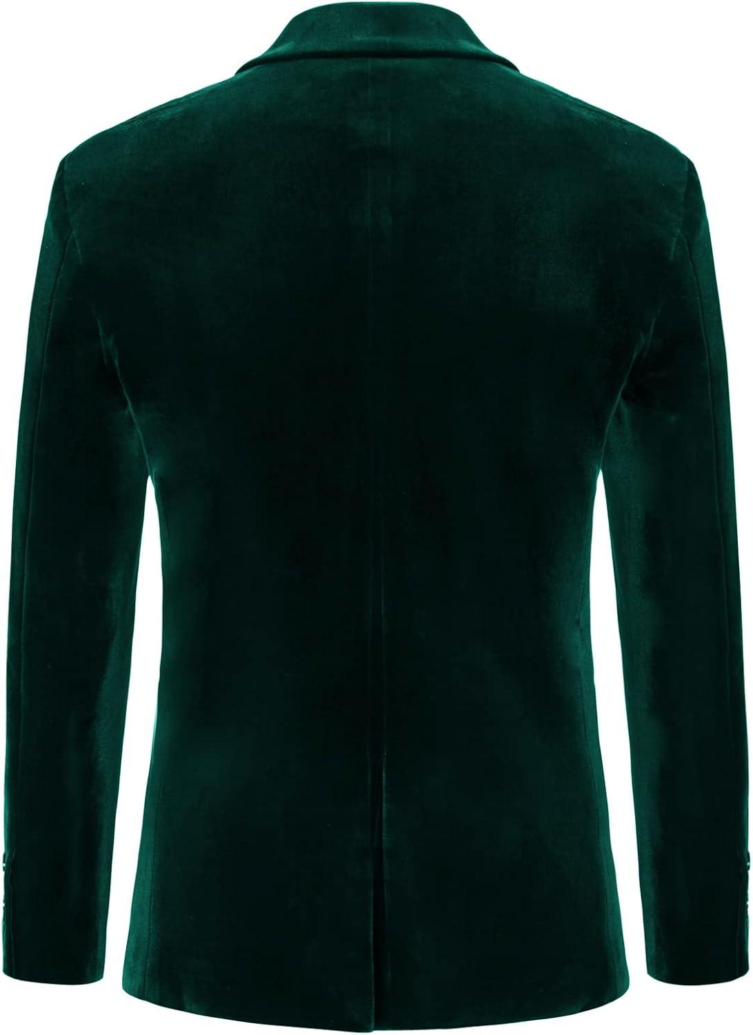 imagePJ PAUL JONES Mens Velvet Blazer Jacket Two Button Sport Coat Solid Suit Jackets for Dinner Prom WeddingDark Green