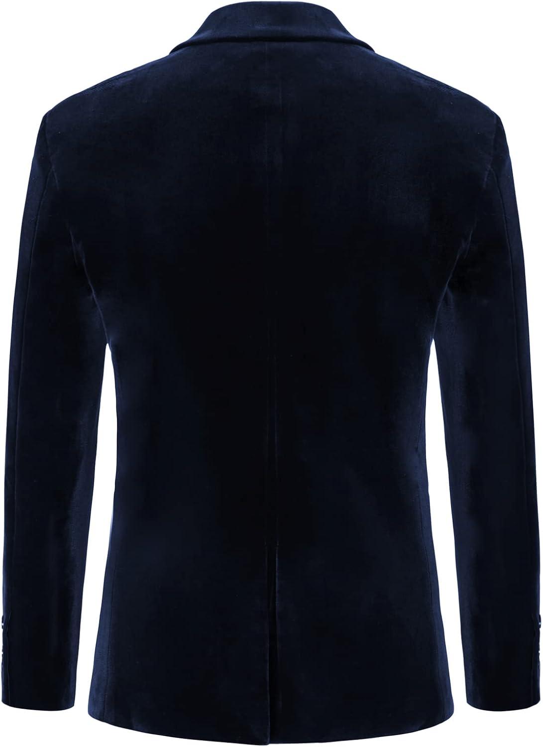 imagePJ PAUL JONES Mens Velvet Blazer Jacket Two Button Sport Coat Solid Suit Jackets for Dinner Prom WeddingNavy