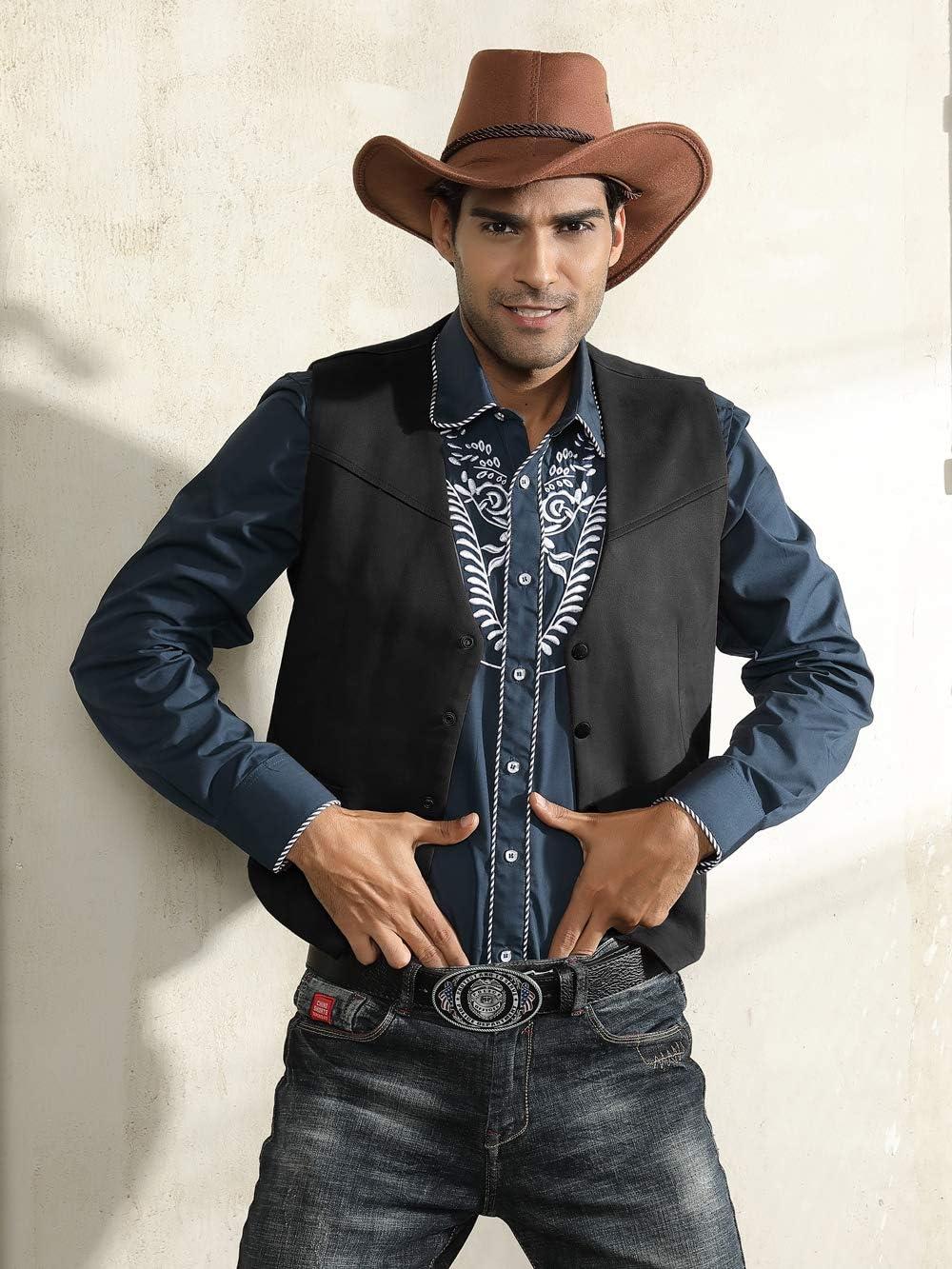imagePJ PAUL JONES Mens Western Cowboy Suit Vest Slim Fit Faux Suede Leather Dress Vests Waistcoat for WeddingBlack