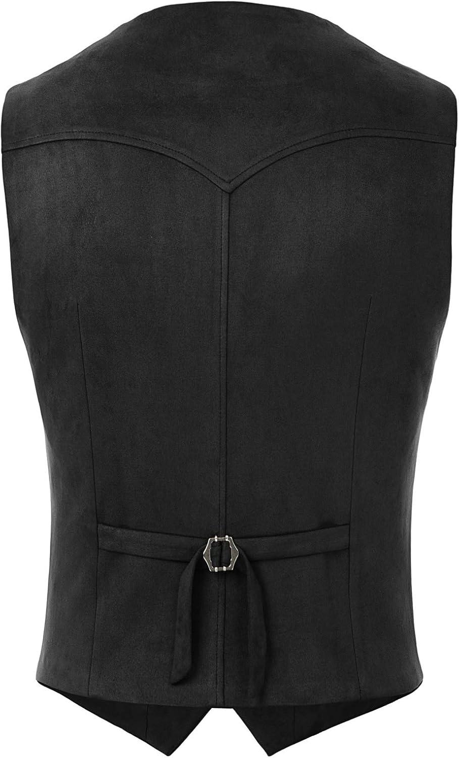 imagePJ PAUL JONES Mens Western Cowboy Suit Vest Slim Fit Faux Suede Leather Dress Vests Waistcoat for WeddingBlack