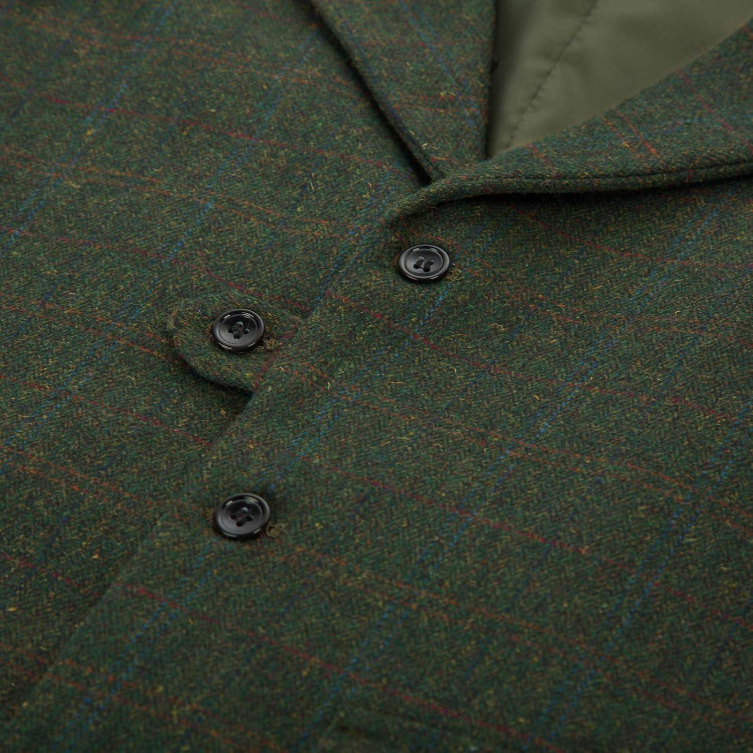 imagePJ PAUL JONES Mens Western Herringbone Suit Vest Tweed Wool Blend Slim Fit WaistcoatBarmy Green Plaid