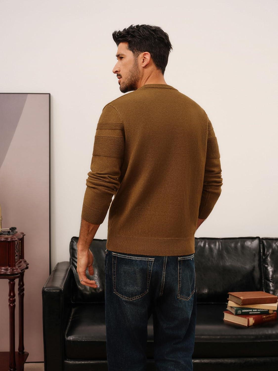 imagePJ PAUL JONES Sweaters for Men Casual Crewneck Pullover Sweater Knit Textured SweatersCoffee