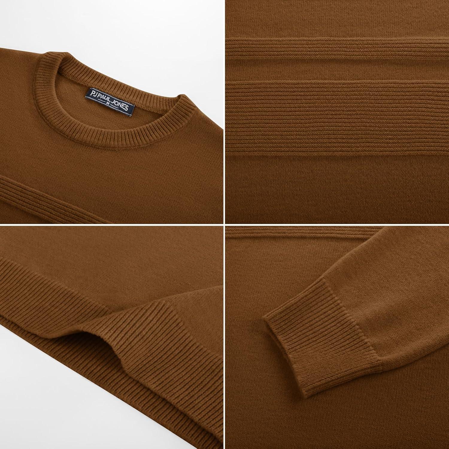 imagePJ PAUL JONES Sweaters for Men Casual Crewneck Pullover Sweater Knit Textured SweatersCoffee