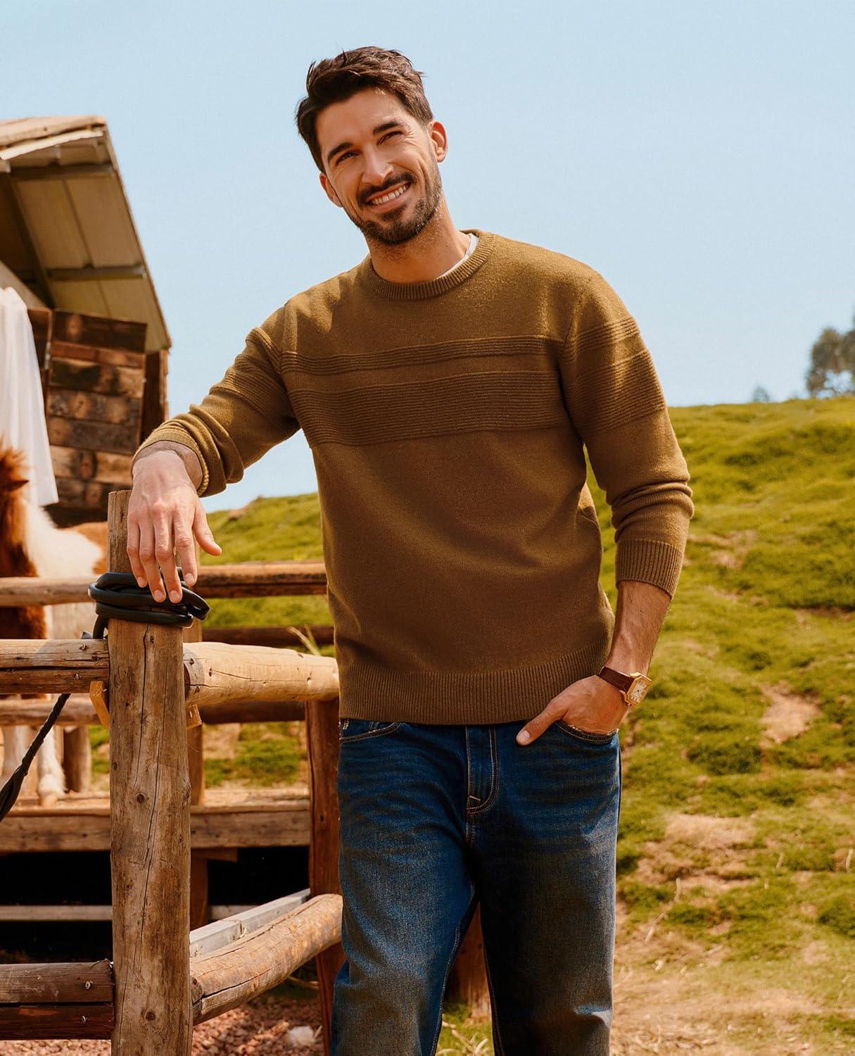 imagePJ PAUL JONES Sweaters for Men Casual Crewneck Pullover Sweater Knit Textured SweatersCoffee