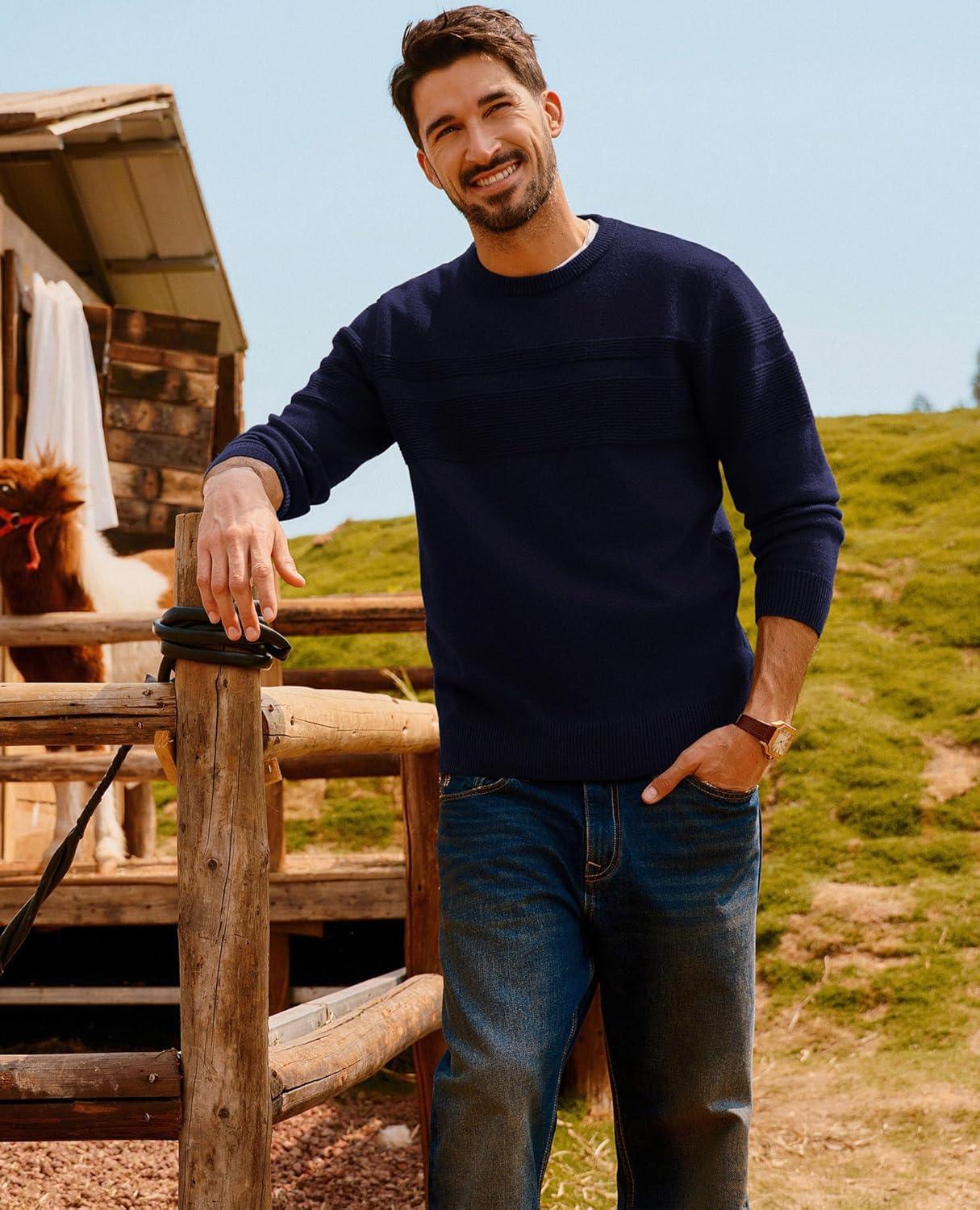 imagePJ PAUL JONES Sweaters for Men Casual Crewneck Pullover Sweater Knit Textured SweatersNavy Blue