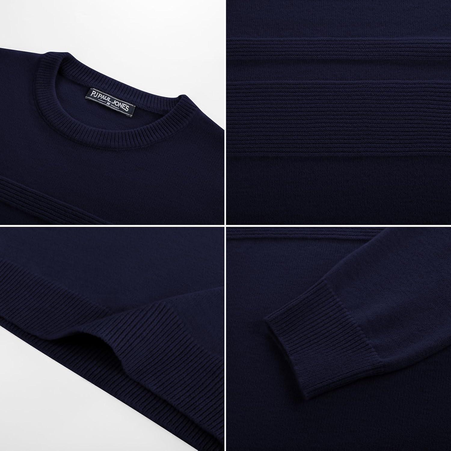 imagePJ PAUL JONES Sweaters for Men Casual Crewneck Pullover Sweater Knit Textured SweatersNavy Blue