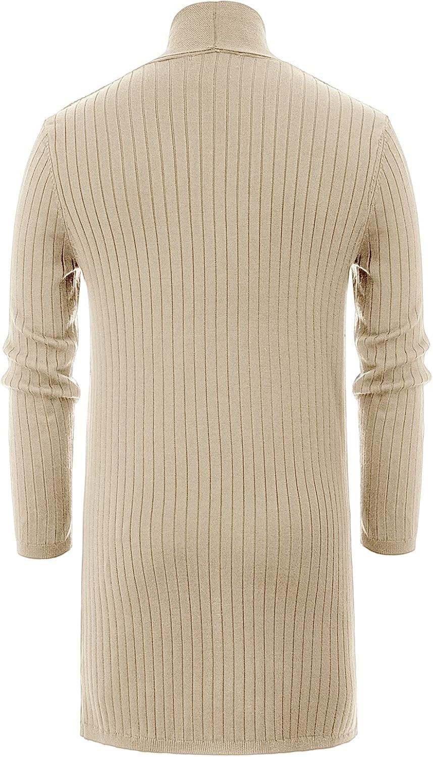 imagePJ PUAL JONES Mens Shawl Collar Open Front Long Cardigan Ribbed Knit Sweater with PocketsBeige