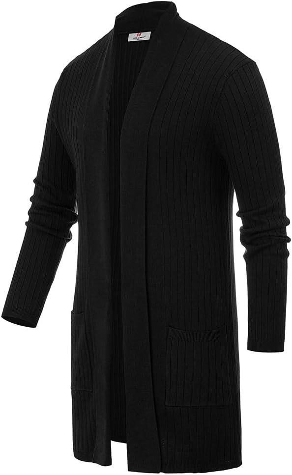imagePJ PUAL JONES Mens Shawl Collar Open Front Long Cardigan Ribbed Knit Sweater with PocketsBlack