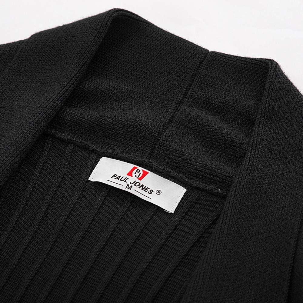 imagePJ PUAL JONES Mens Shawl Collar Open Front Long Cardigan Ribbed Knit Sweater with PocketsBlack