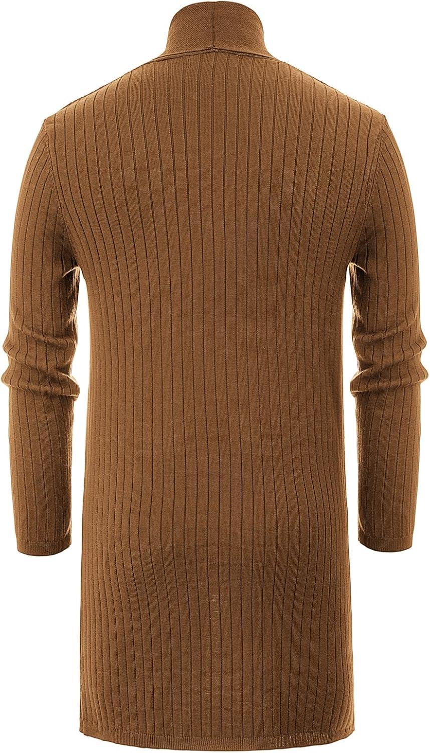 imagePJ PUAL JONES Mens Shawl Collar Open Front Long Cardigan Ribbed Knit Sweater with PocketsBrown
