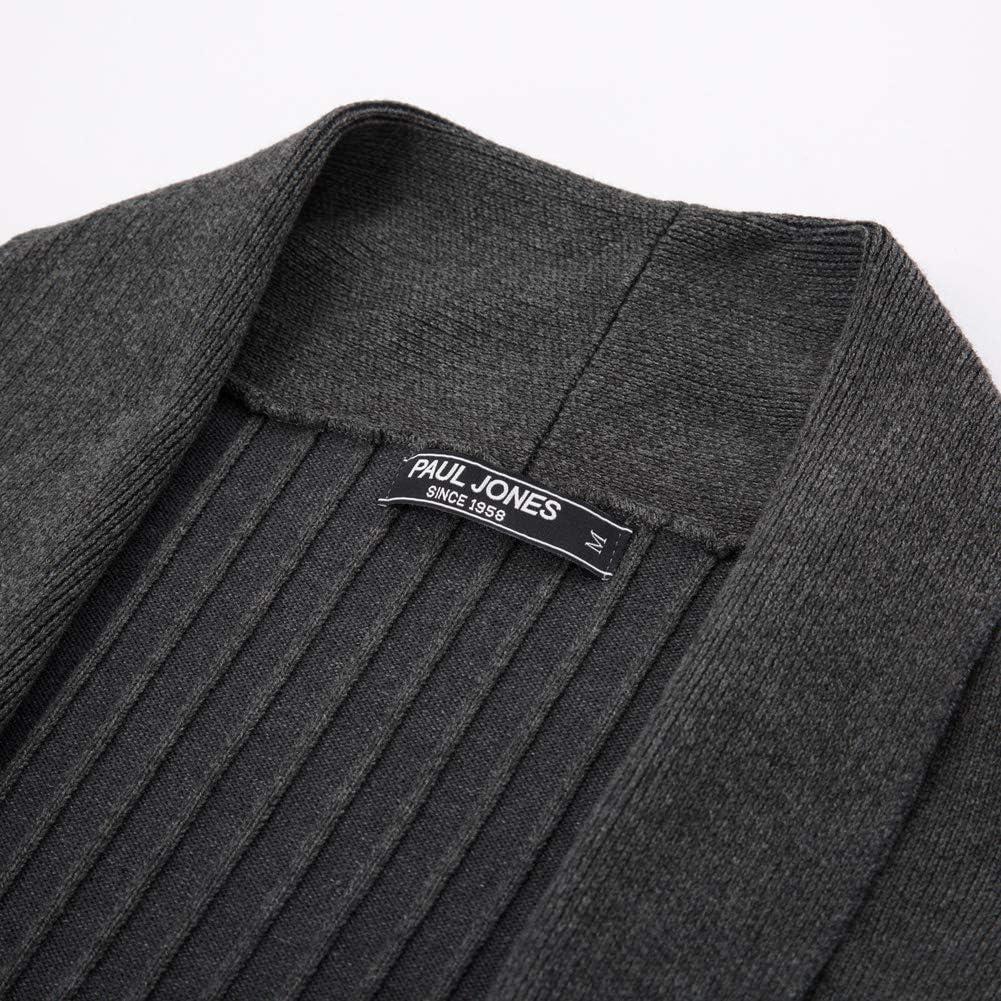 imagePJ PUAL JONES Mens Shawl Collar Open Front Long Cardigan Ribbed Knit Sweater with PocketsDark Gray