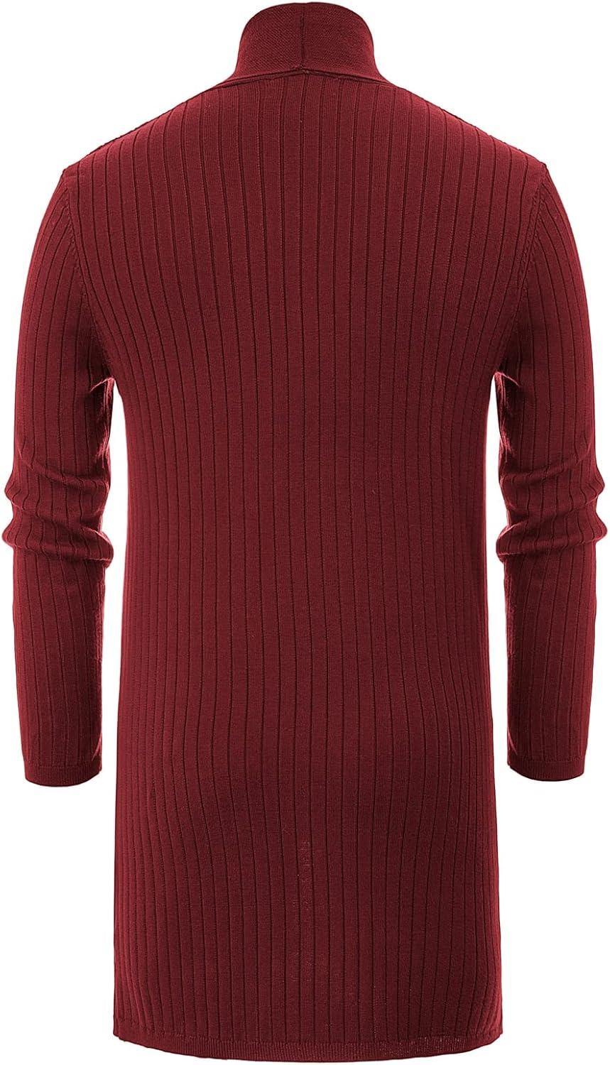 imagePJ PUAL JONES Mens Shawl Collar Open Front Long Cardigan Ribbed Knit Sweater with PocketsDeep Re