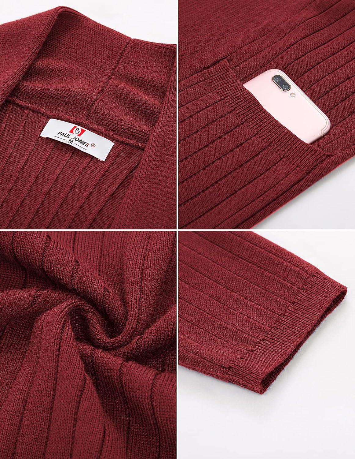 imagePJ PUAL JONES Mens Shawl Collar Open Front Long Cardigan Ribbed Knit Sweater with PocketsDeep Re