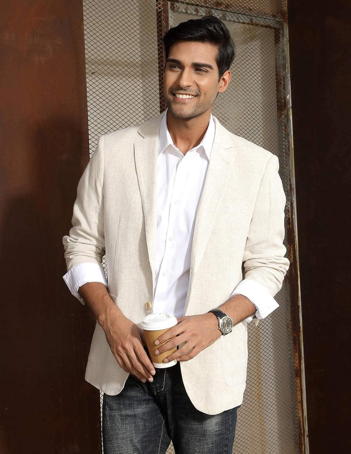 imagePJ Paul Jones Mens Cotton Twill Blazer Jacket Lightweight Casual Slim Fit Sport CoatAkhaki