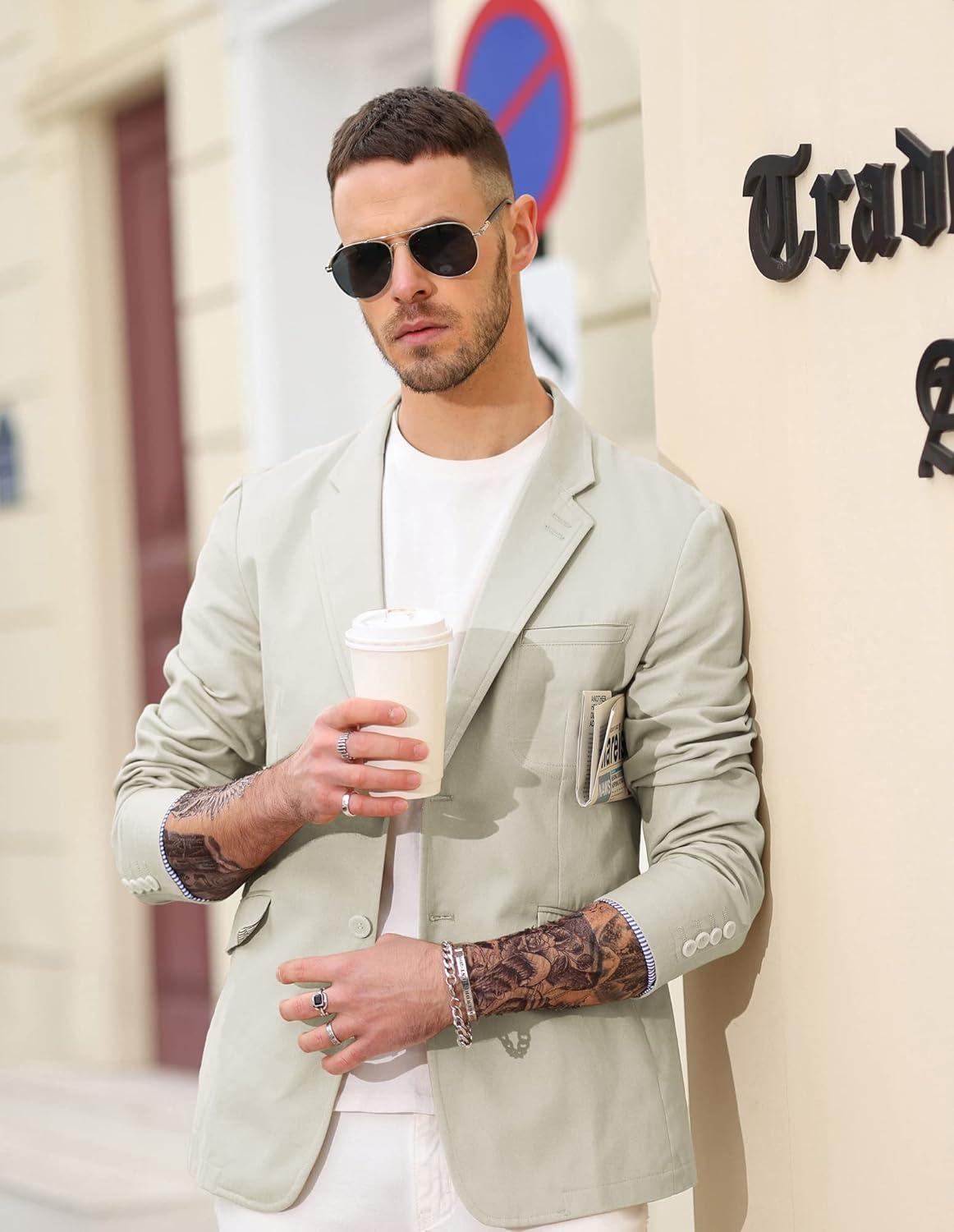 imagePJ Paul Jones Mens Cotton Twill Blazer Jacket Lightweight Casual Slim Fit Sport CoatApricot