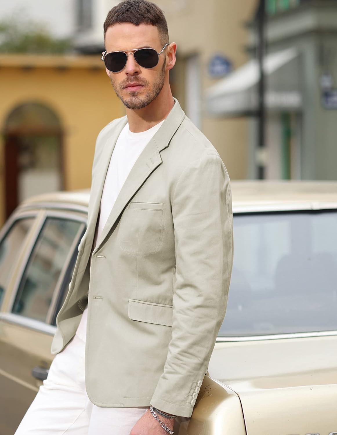 imagePJ Paul Jones Mens Cotton Twill Blazer Jacket Lightweight Casual Slim Fit Sport CoatApricot