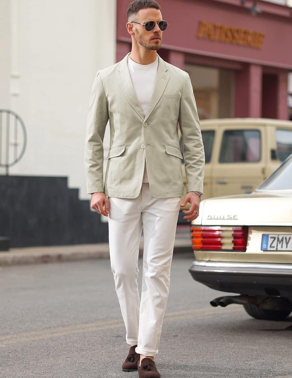 imagePJ Paul Jones Mens Cotton Twill Blazer Jacket Lightweight Casual Slim Fit Sport CoatApricot