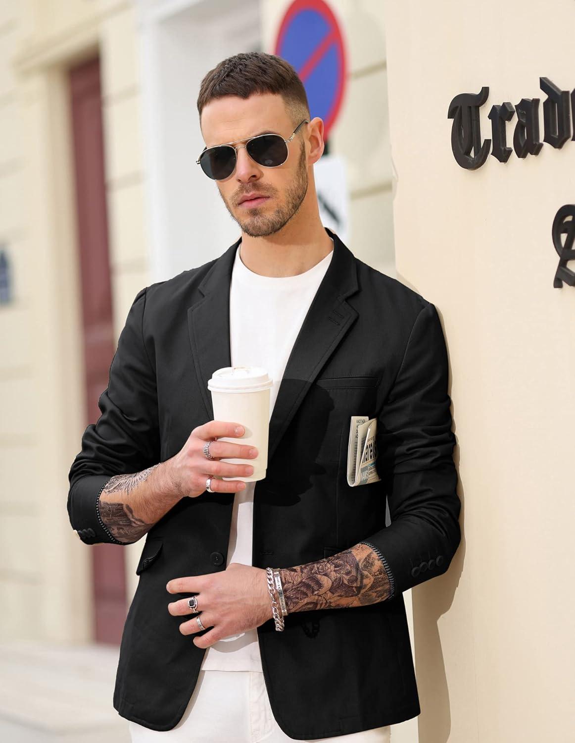 imagePJ Paul Jones Mens Cotton Twill Blazer Jacket Lightweight Casual Slim Fit Sport CoatBlack