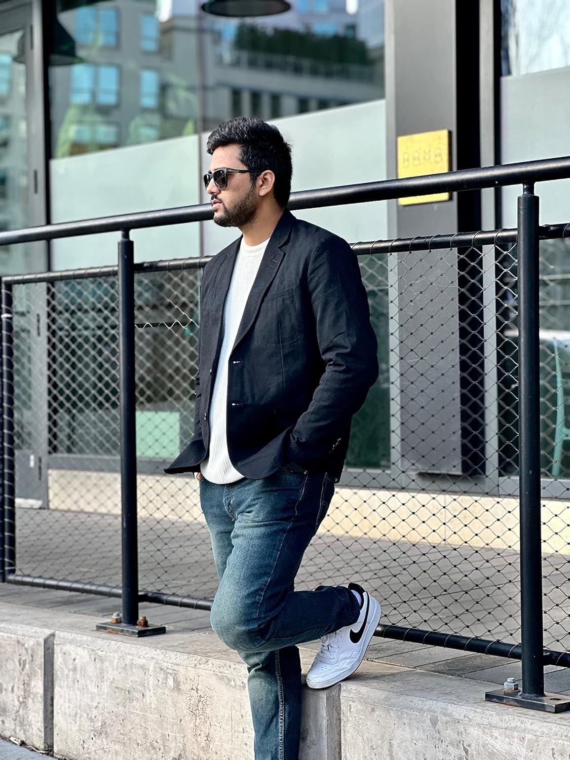 imagePJ Paul Jones Mens Cotton Twill Blazer Jacket Lightweight Casual Slim Fit Sport CoatBlack