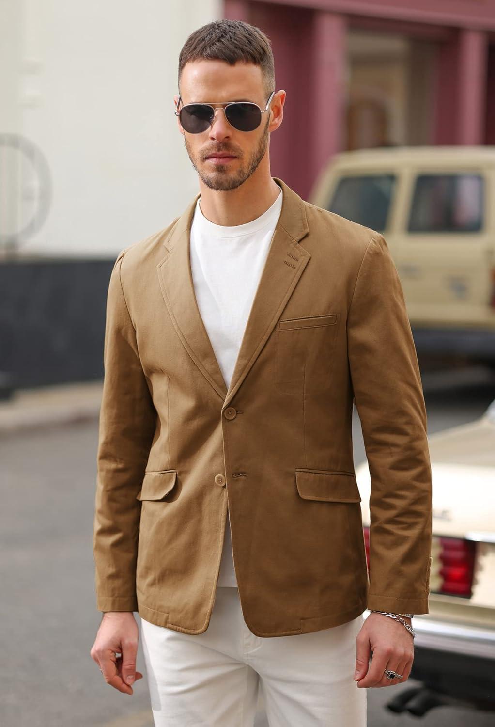 imagePJ Paul Jones Mens Cotton Twill Blazer Jacket Lightweight Casual Slim Fit Sport CoatBrown
