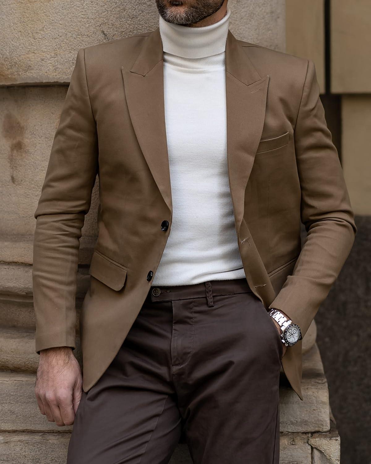 imagePJ Paul Jones Mens Cotton Twill Blazer Jacket Lightweight Casual Slim Fit Sport CoatBrown