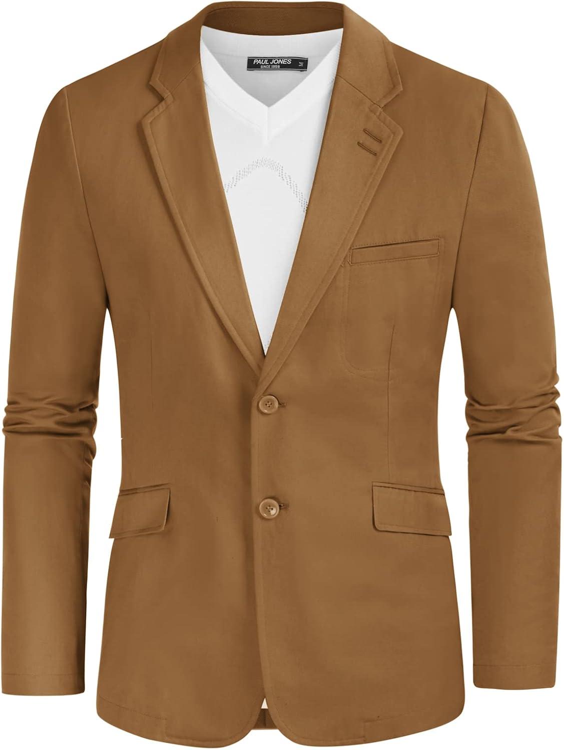 imagePJ Paul Jones Mens Cotton Twill Blazer Jacket Lightweight Casual Slim Fit Sport CoatBrown