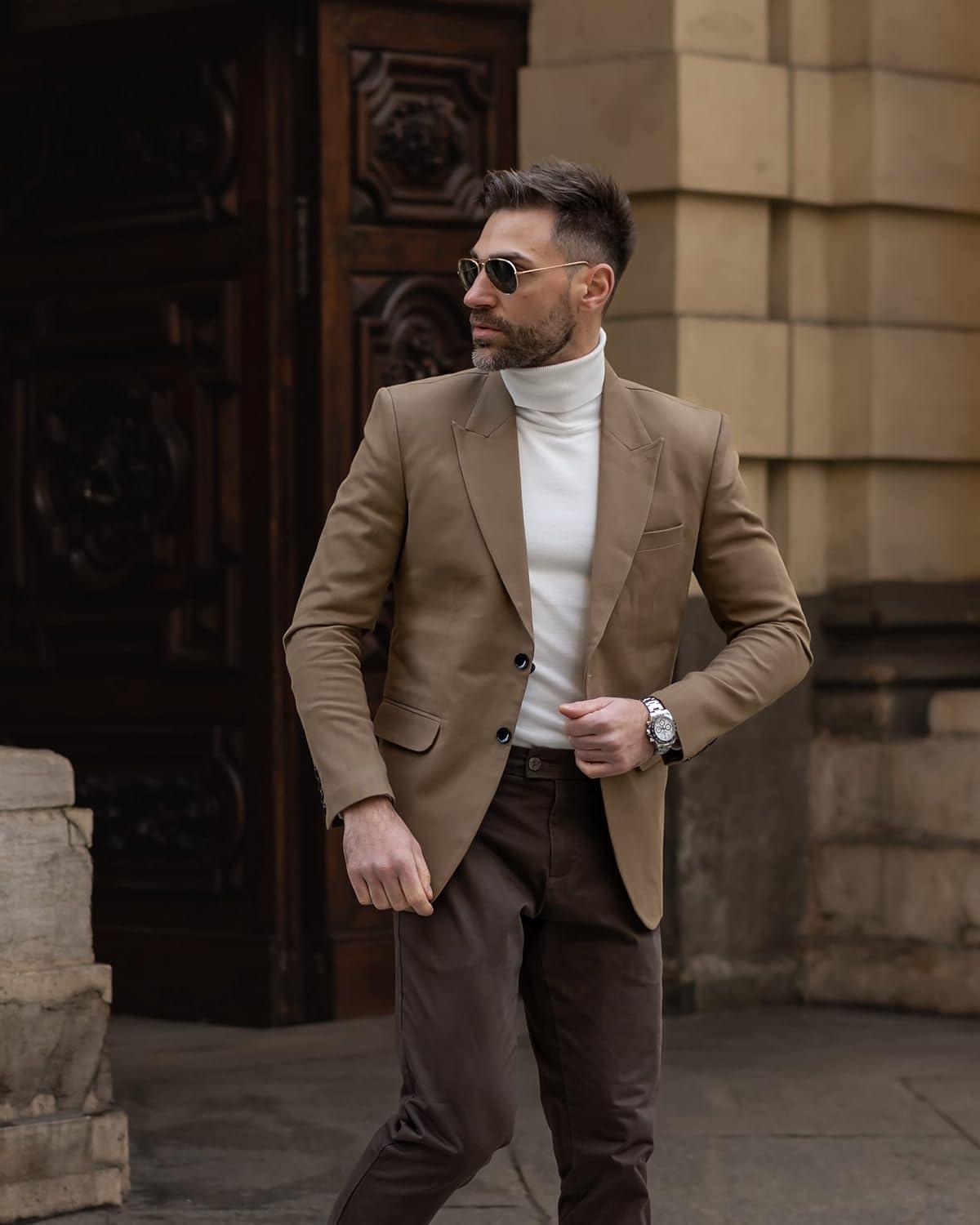 imagePJ Paul Jones Mens Cotton Twill Blazer Jacket Lightweight Casual Slim Fit Sport CoatBrown