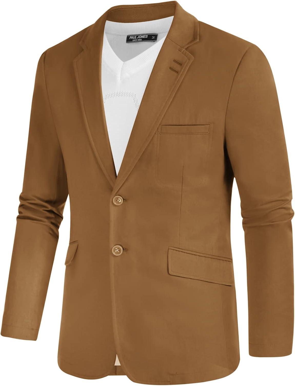 imagePJ Paul Jones Mens Cotton Twill Blazer Jacket Lightweight Casual Slim Fit Sport CoatBrown