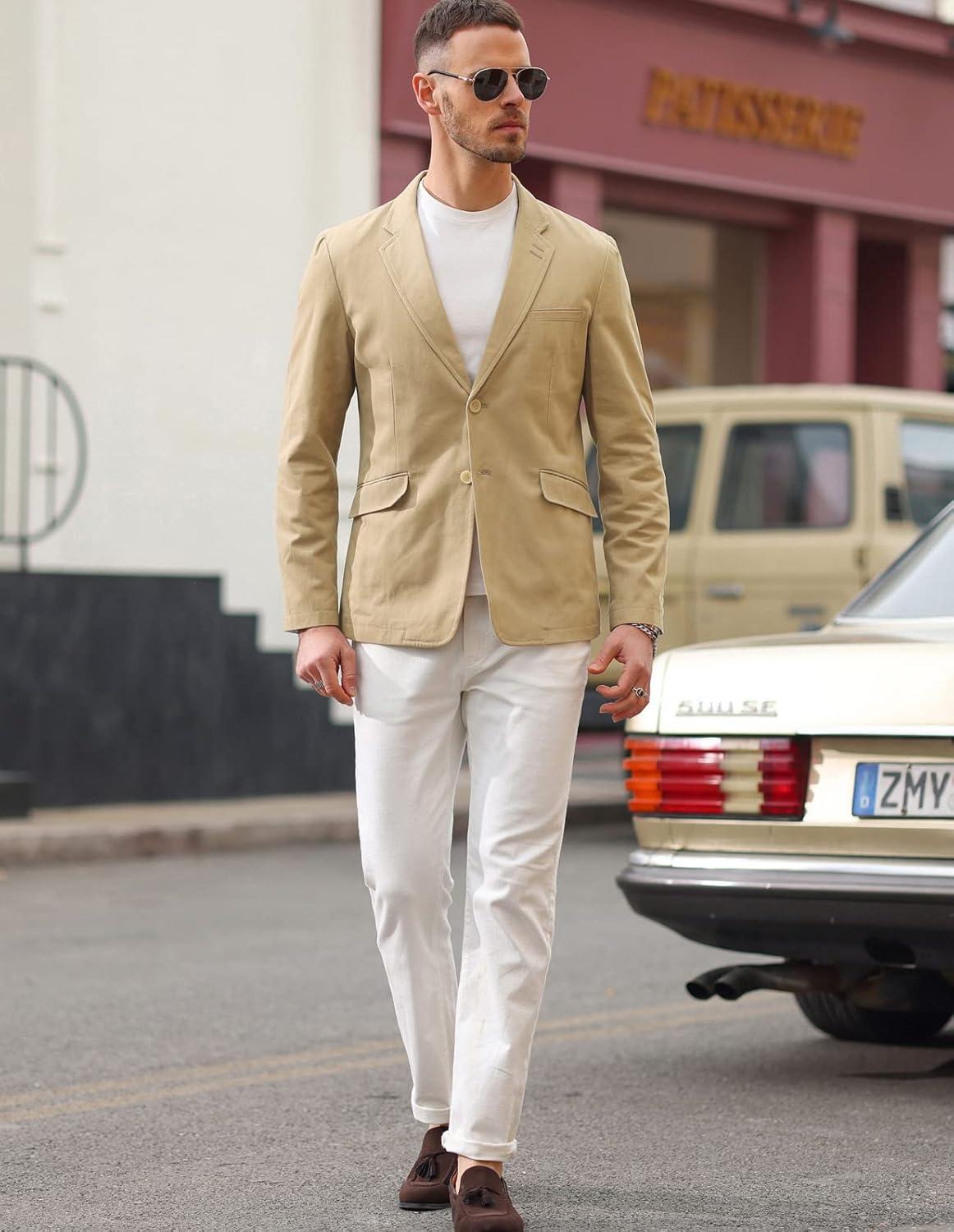 imagePJ Paul Jones Mens Cotton Twill Blazer Jacket Lightweight Casual Slim Fit Sport CoatKhaki