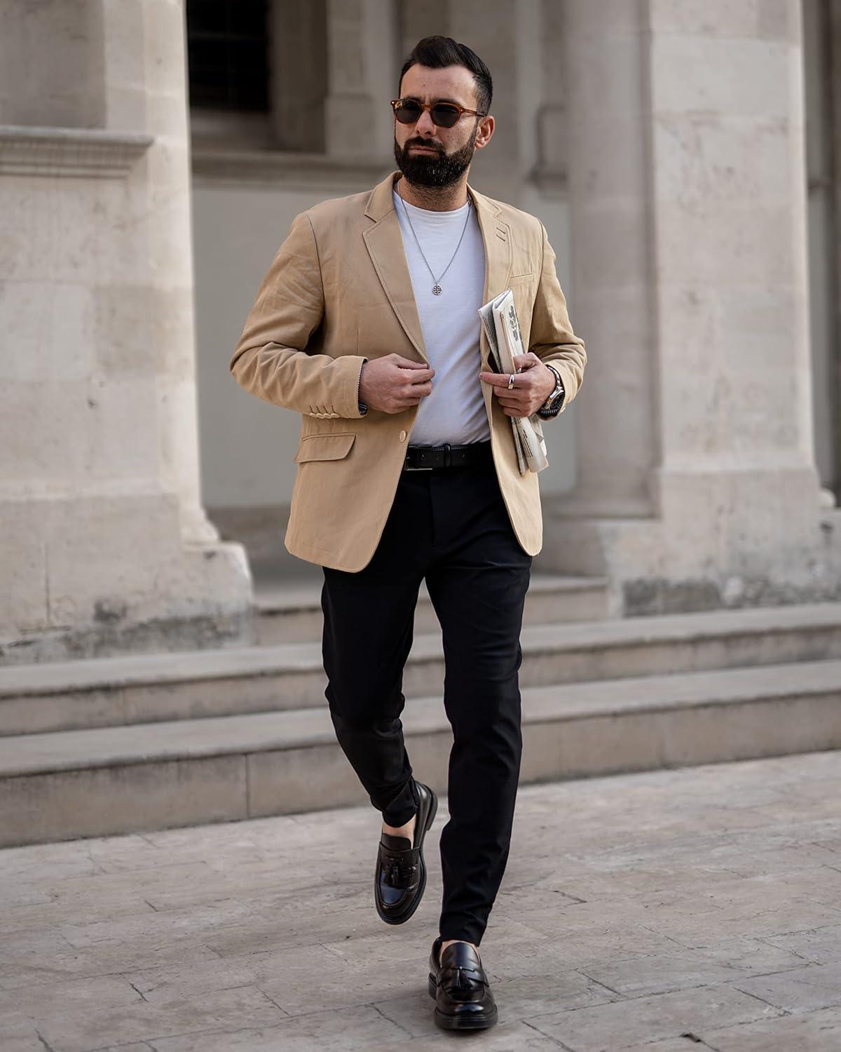 imagePJ Paul Jones Mens Cotton Twill Blazer Jacket Lightweight Casual Slim Fit Sport CoatKhaki