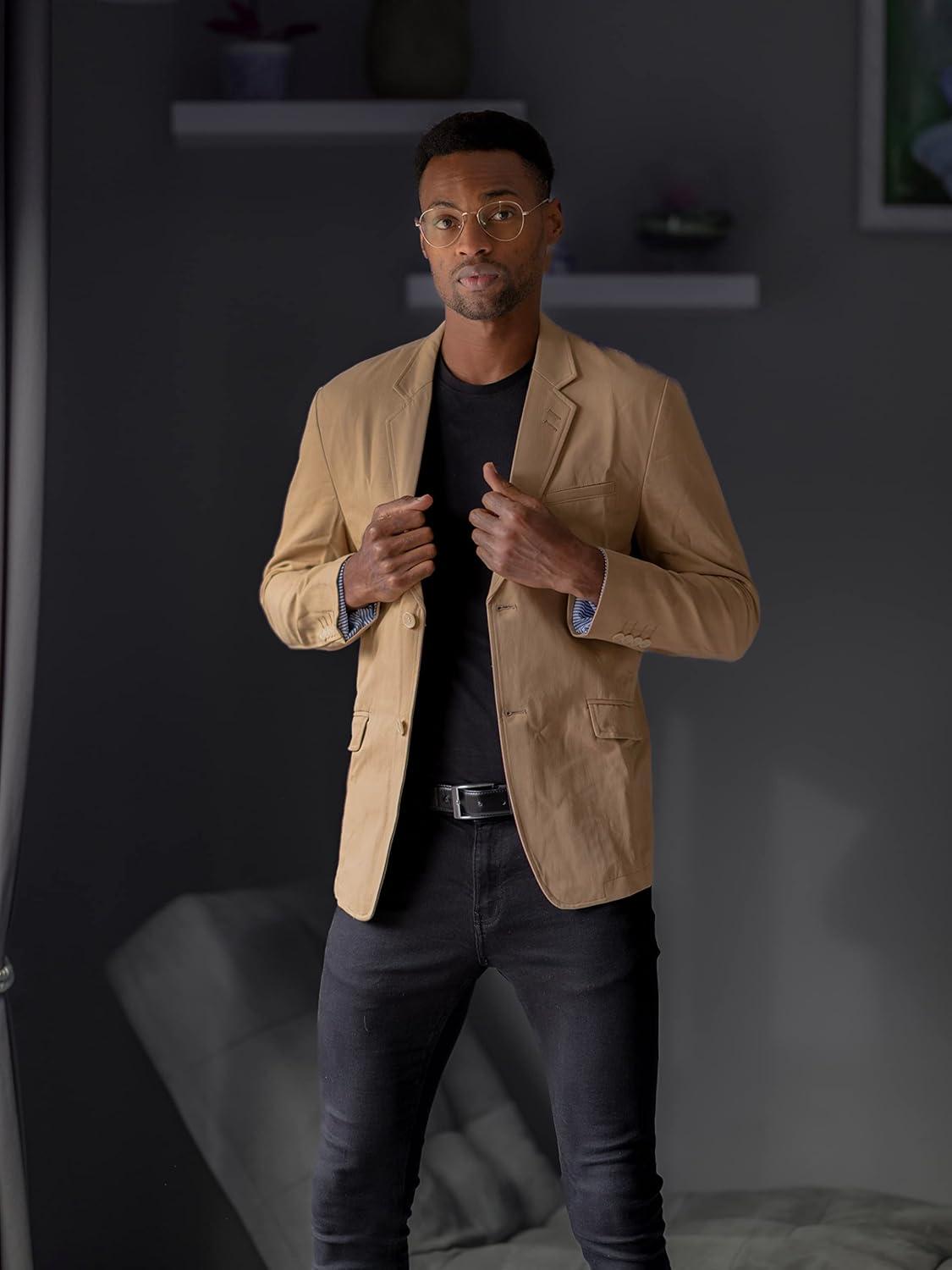 imagePJ Paul Jones Mens Cotton Twill Blazer Jacket Lightweight Casual Slim Fit Sport CoatKhaki