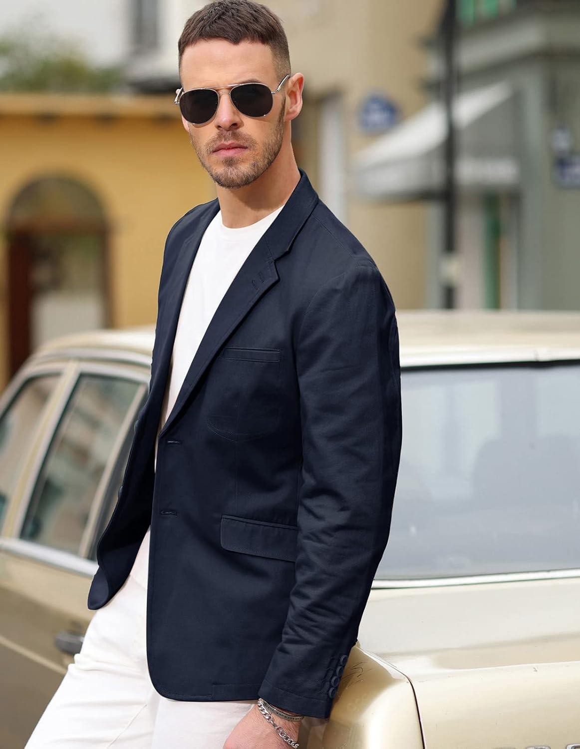 imagePJ Paul Jones Mens Cotton Twill Blazer Jacket Lightweight Casual Slim Fit Sport CoatNavy