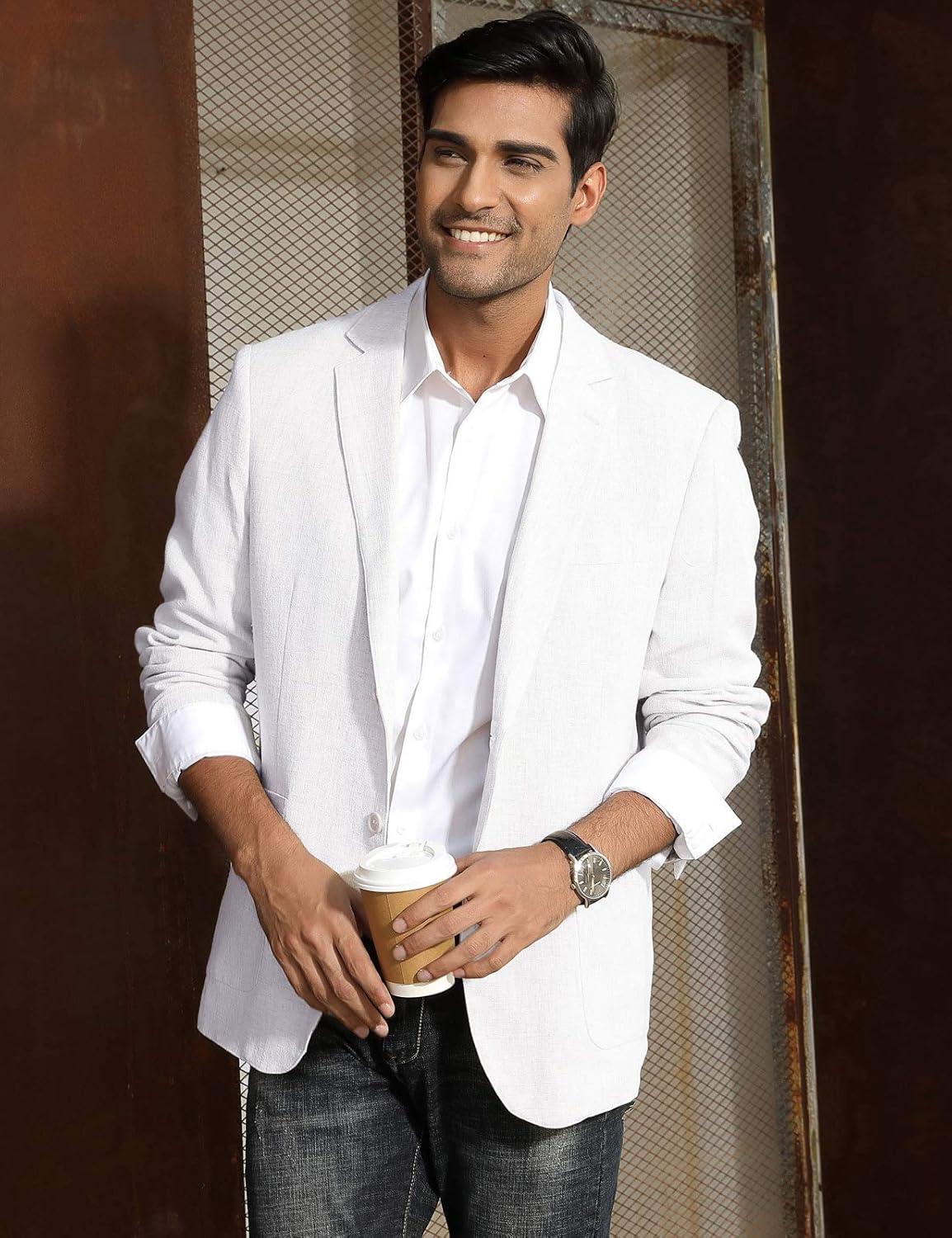 imagePJ Paul Jones Mens Cotton Twill Blazer Jacket Lightweight Casual Slim Fit Sport CoatWhite