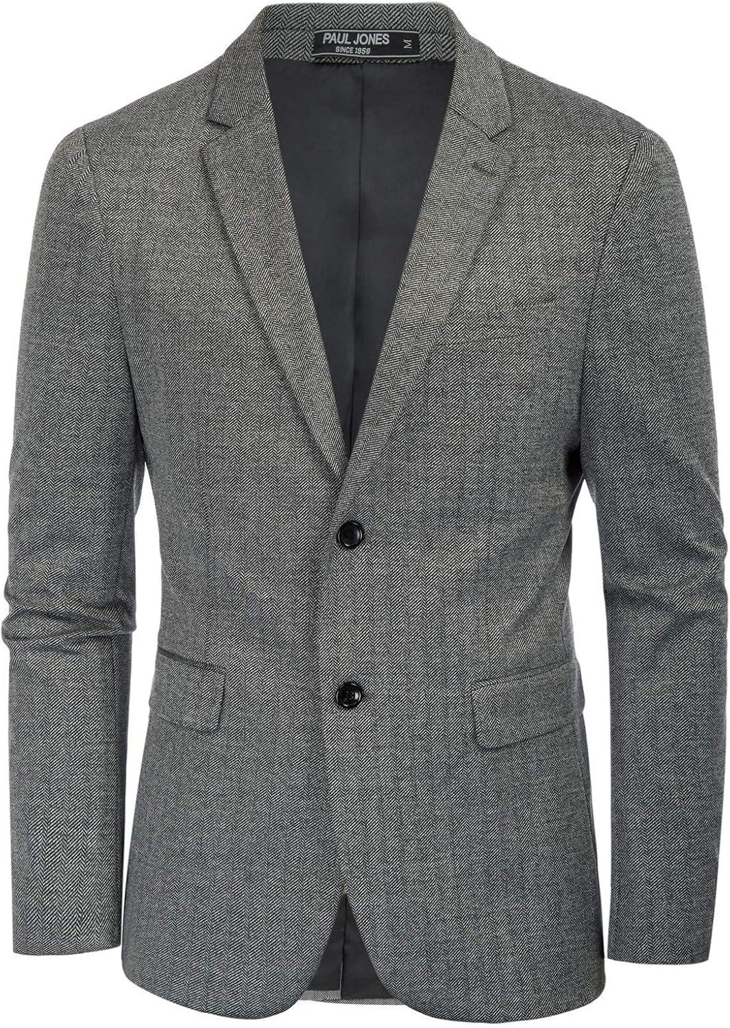 imagePJ Paul Jones Mens Herringbone Blazer Jacket Lightweight Casual Knit Sport CoatBlack