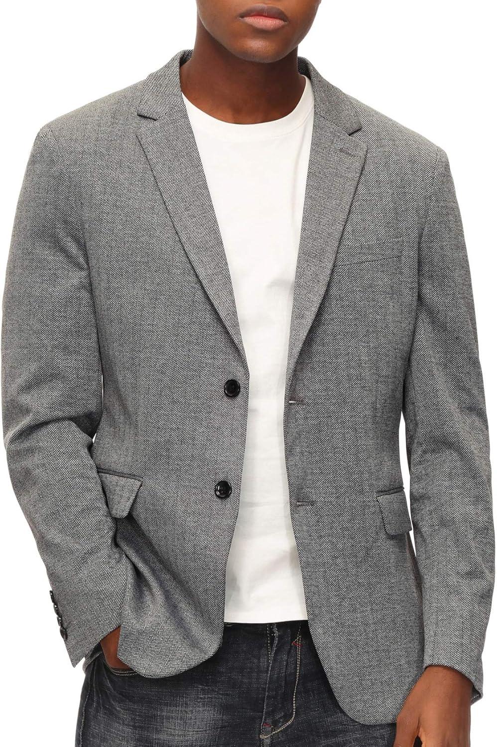 imagePJ Paul Jones Mens Herringbone Blazer Jacket Lightweight Casual Knit Sport CoatBlack