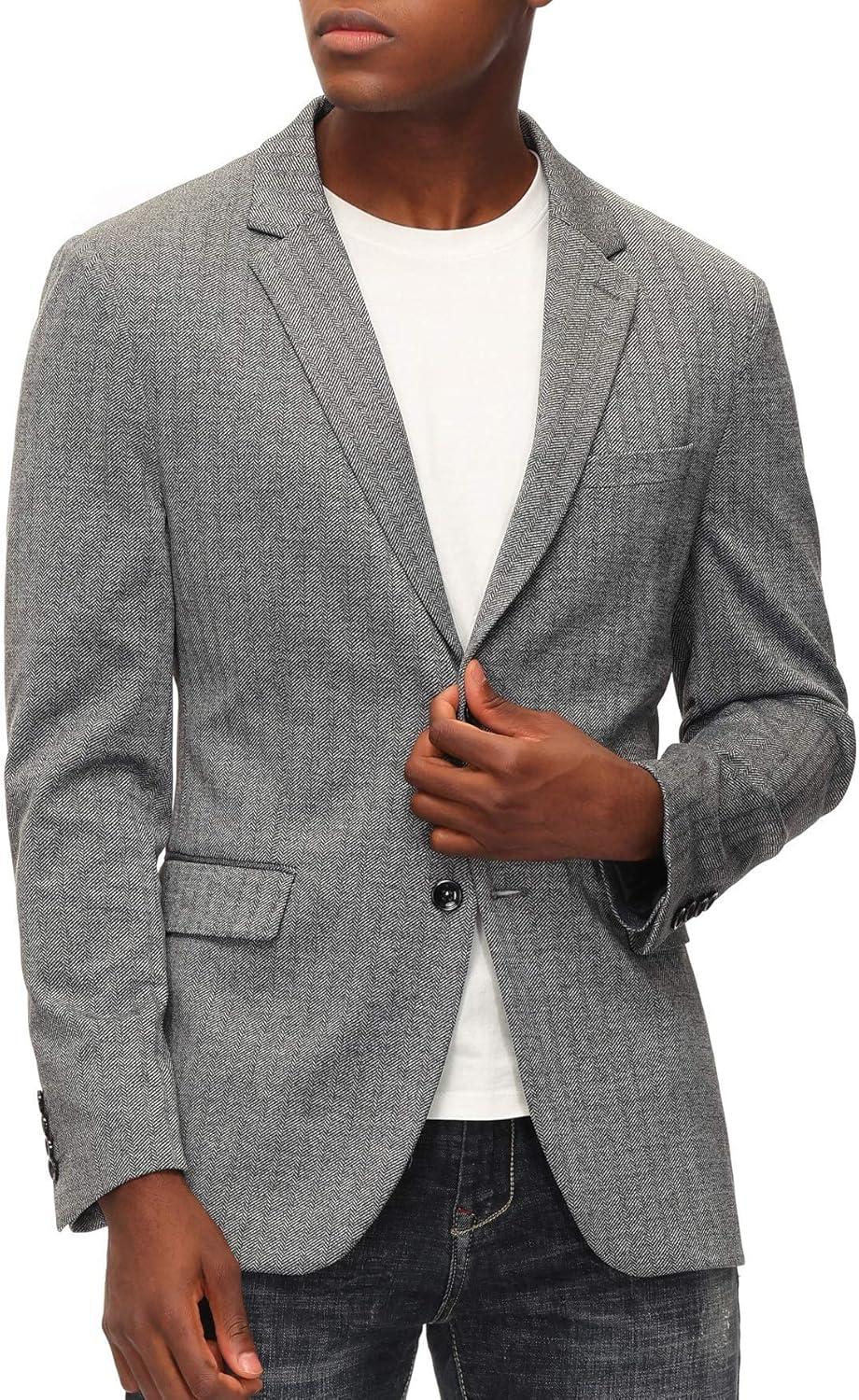 imagePJ Paul Jones Mens Herringbone Blazer Jacket Lightweight Casual Knit Sport CoatBlack