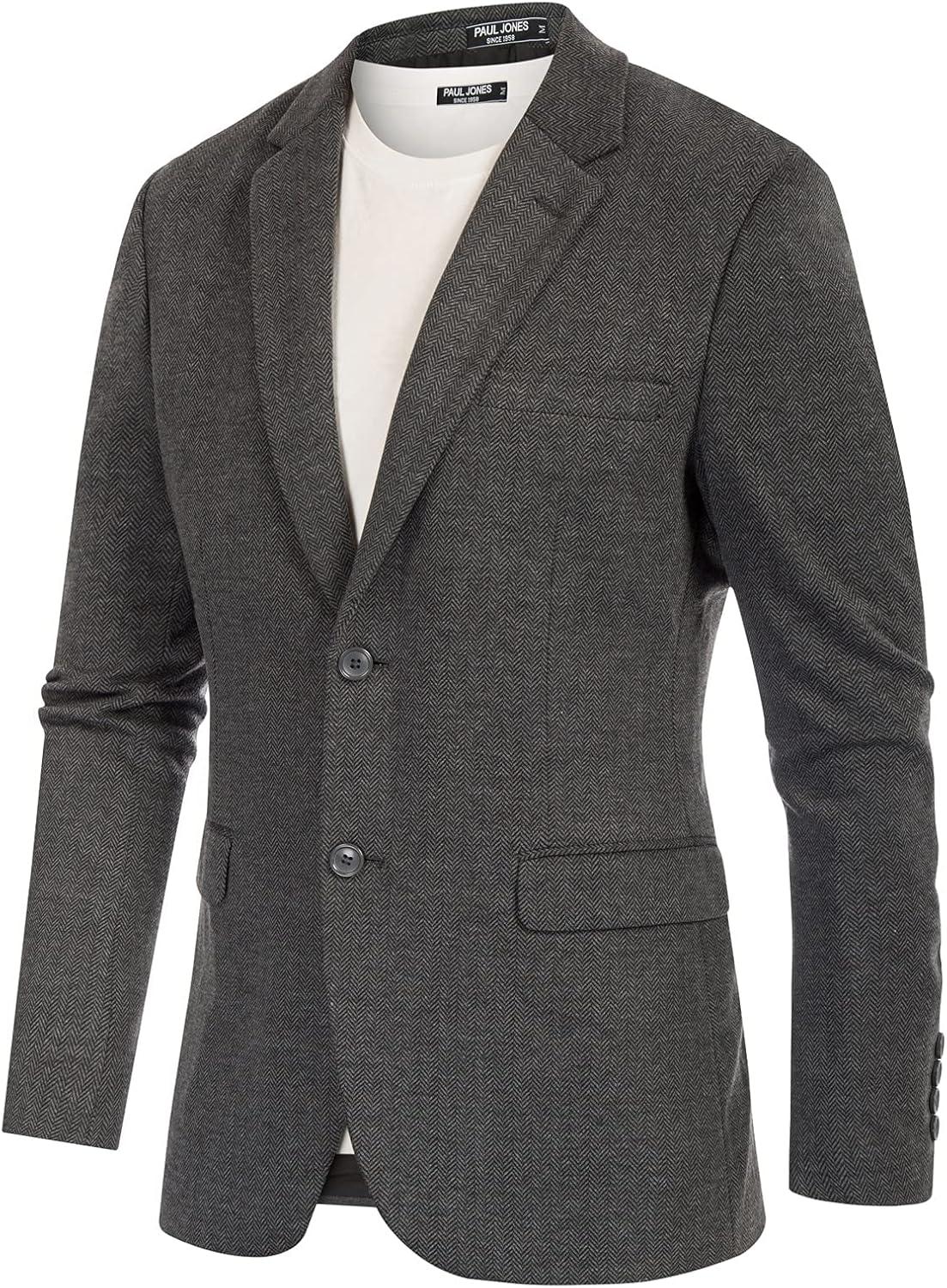 imagePJ Paul Jones Mens Herringbone Blazer Jacket Lightweight Casual Knit Sport CoatBlack Grey