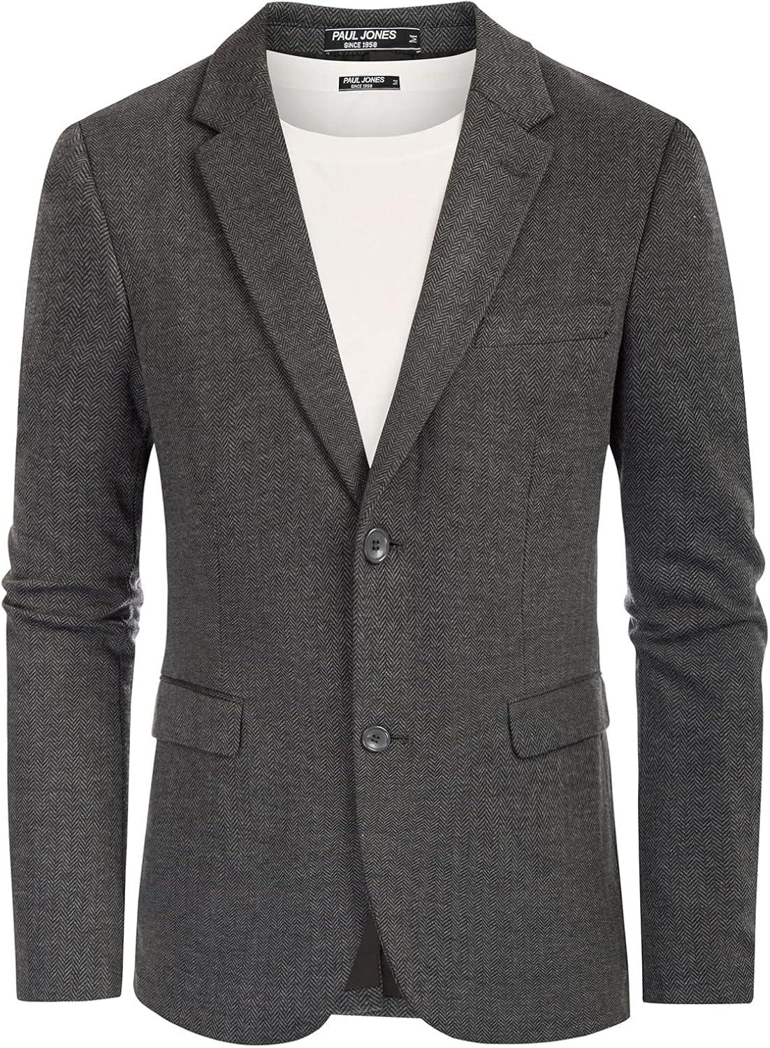 imagePJ Paul Jones Mens Herringbone Blazer Jacket Lightweight Casual Knit Sport CoatBlack Grey