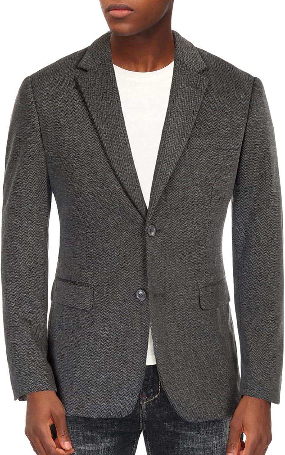 imagePJ Paul Jones Mens Herringbone Blazer Jacket Lightweight Casual Knit Sport CoatBlack Grey