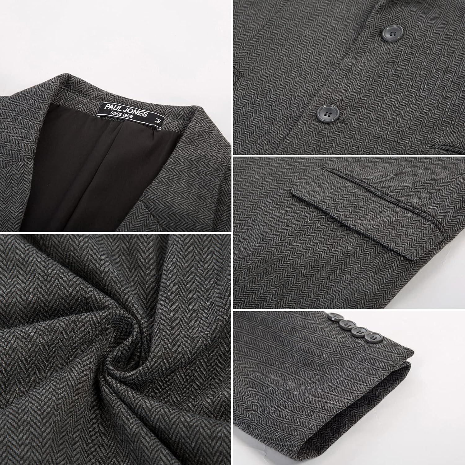 imagePJ Paul Jones Mens Herringbone Blazer Jacket Lightweight Casual Knit Sport CoatBlack Grey