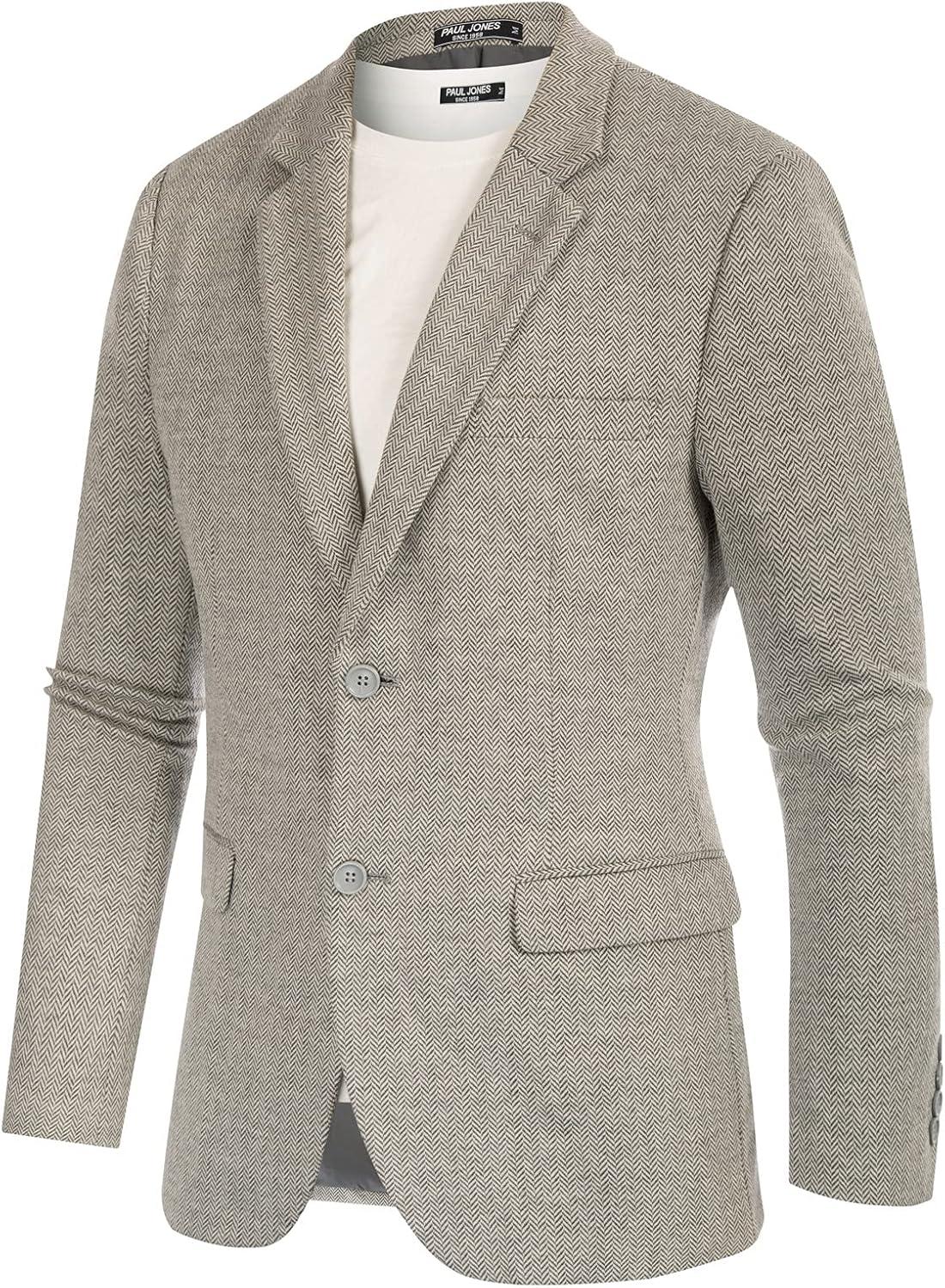 imagePJ Paul Jones Mens Herringbone Blazer Jacket Lightweight Casual Knit Sport CoatCapricot