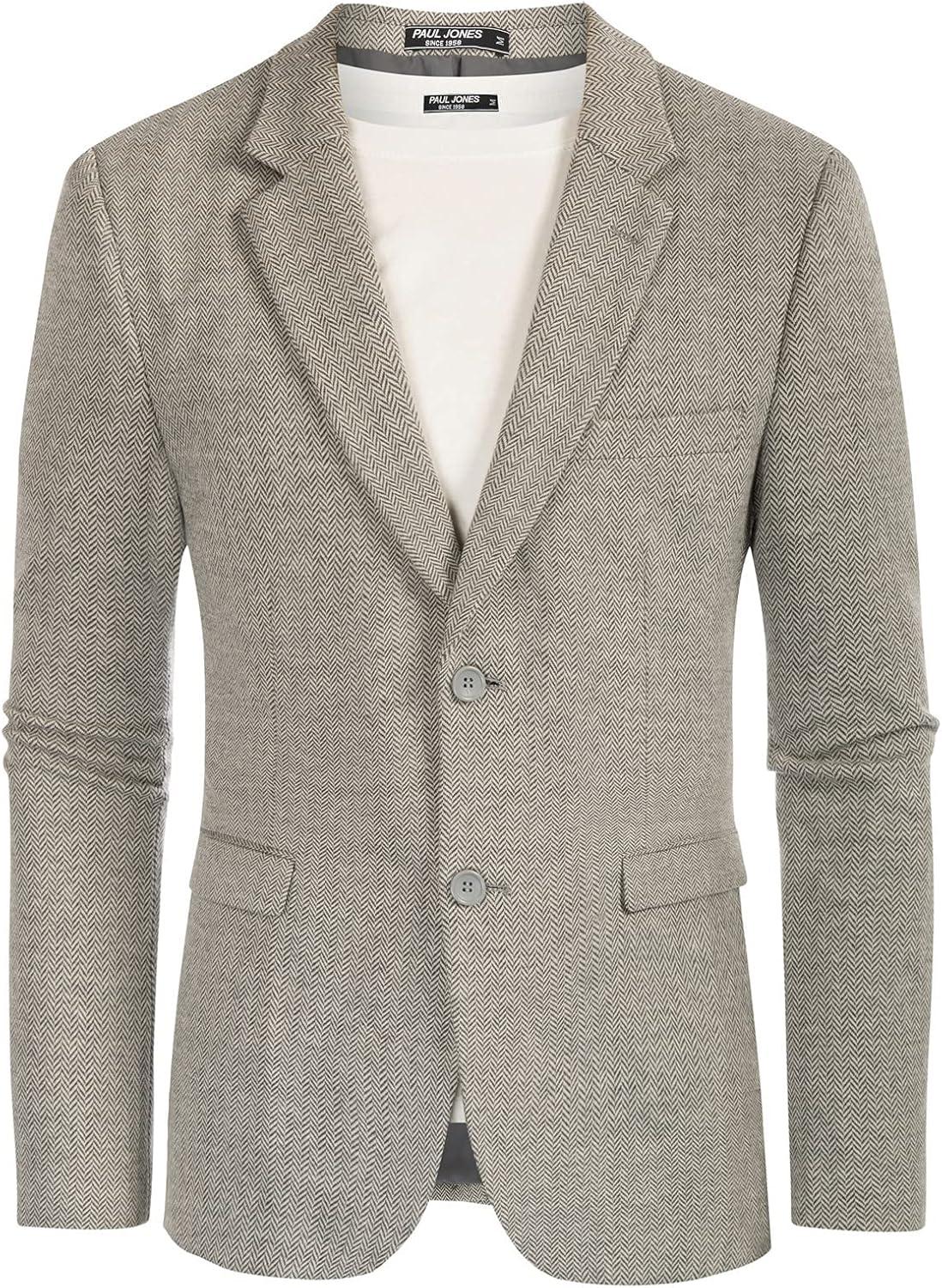 imagePJ Paul Jones Mens Herringbone Blazer Jacket Lightweight Casual Knit Sport CoatCapricot