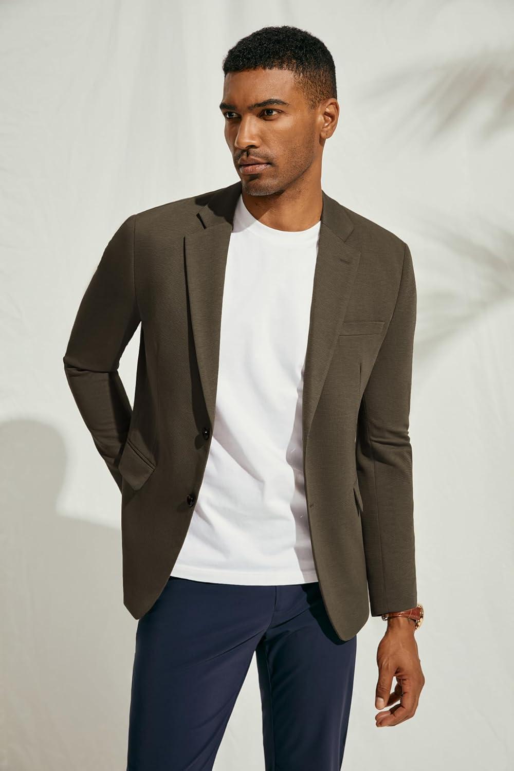 imagePJ Paul Jones Mens Herringbone Blazer Jacket Lightweight Casual Knit Sport CoatCoffee