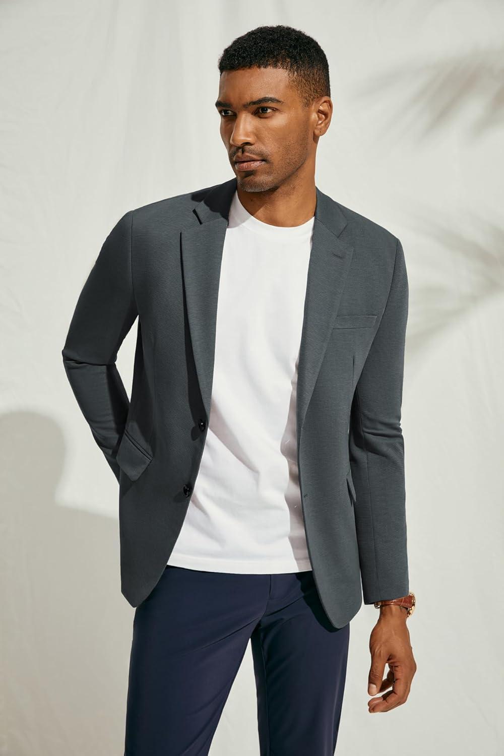 imagePJ Paul Jones Mens Herringbone Blazer Jacket Lightweight Casual Knit Sport CoatDark Grey New