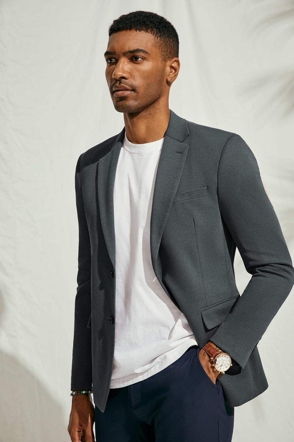 imagePJ Paul Jones Mens Herringbone Blazer Jacket Lightweight Casual Knit Sport CoatDark Grey New