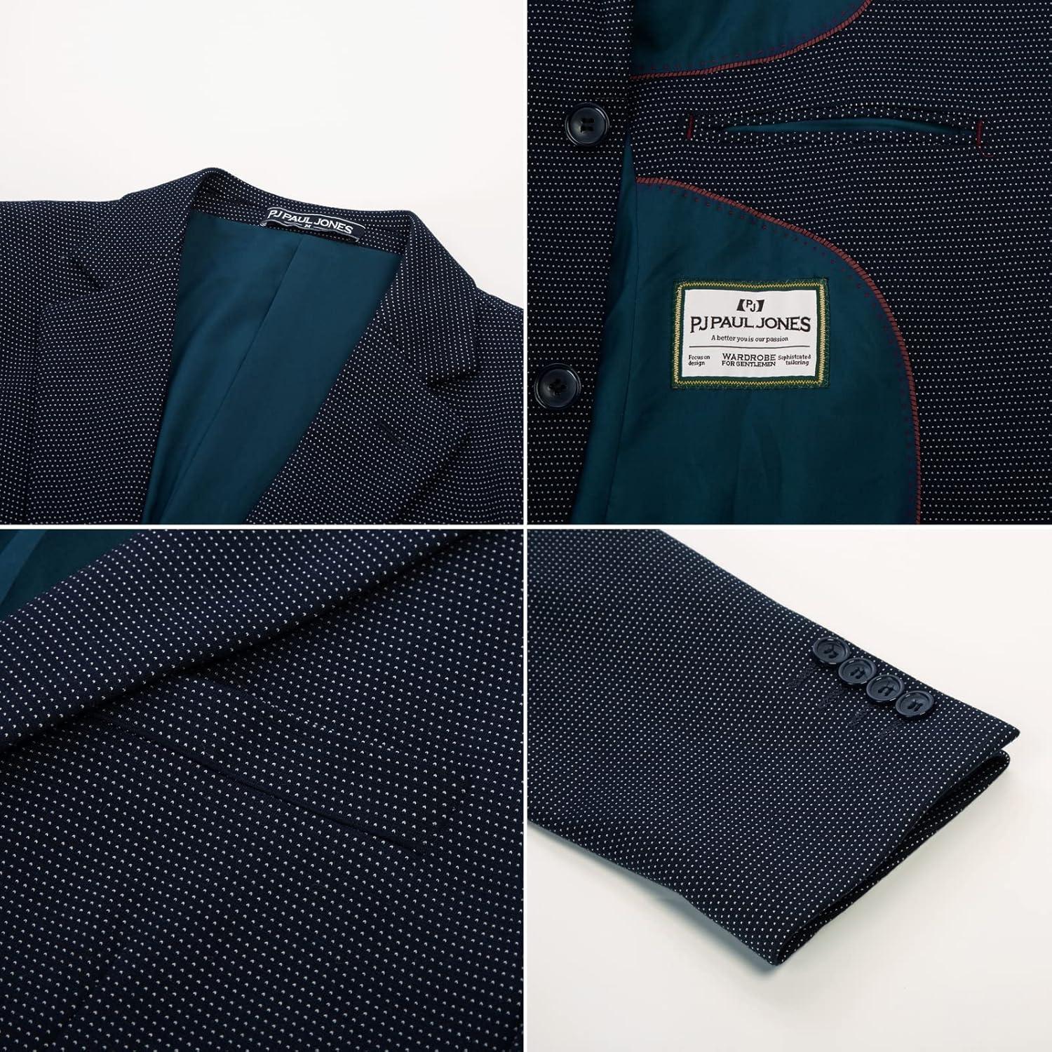 imagePJ Paul Jones Mens Herringbone Blazer Jacket Lightweight Casual Knit Sport CoatDotsnavy